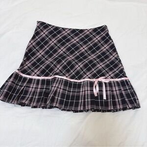 ROMWE Black and Pink Plaid Mini Skirt